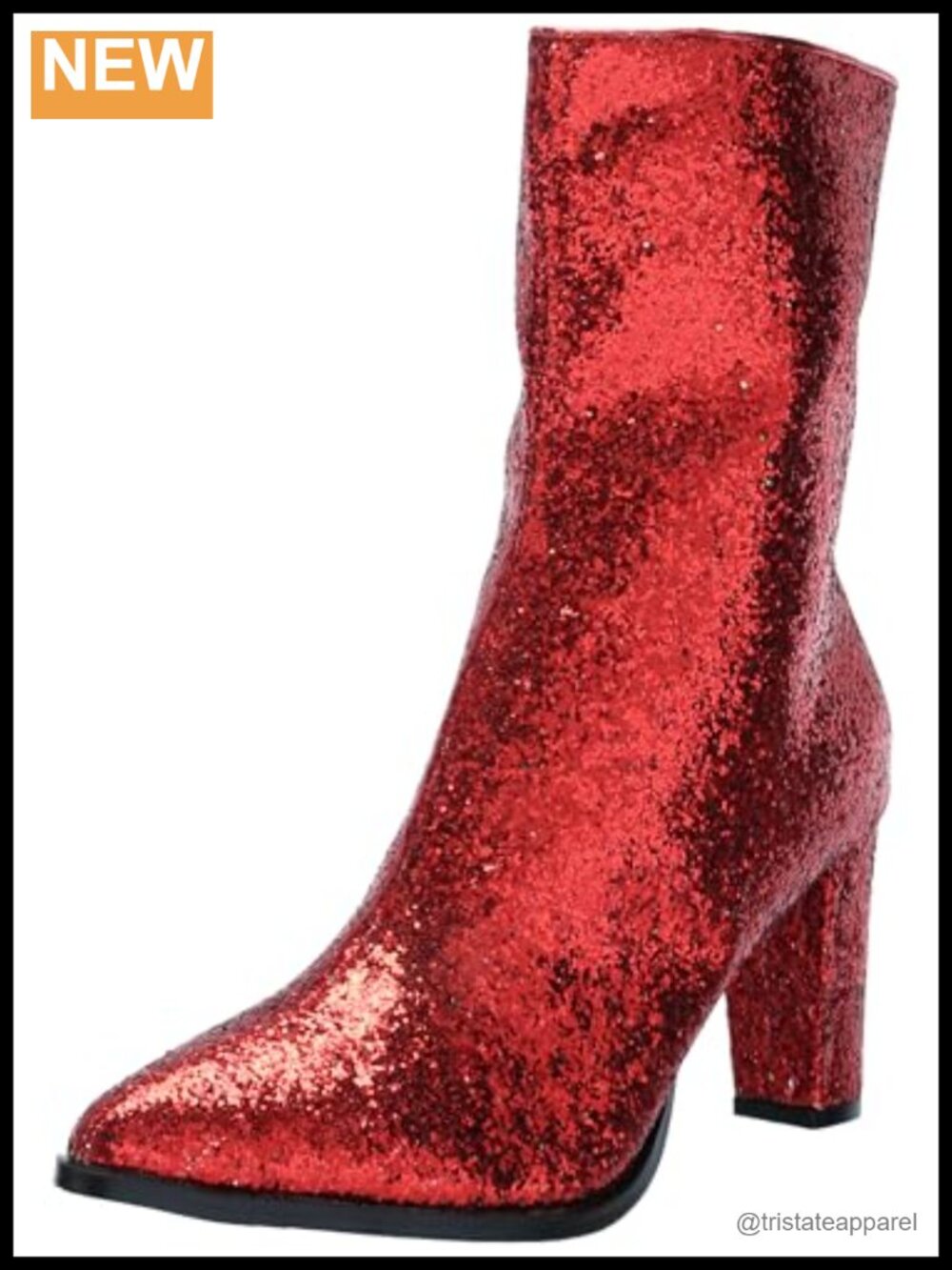 Glitter Gogo Calf High Boots 3 Inch Block Heel Pointed Toe Zip Closure Synthetic